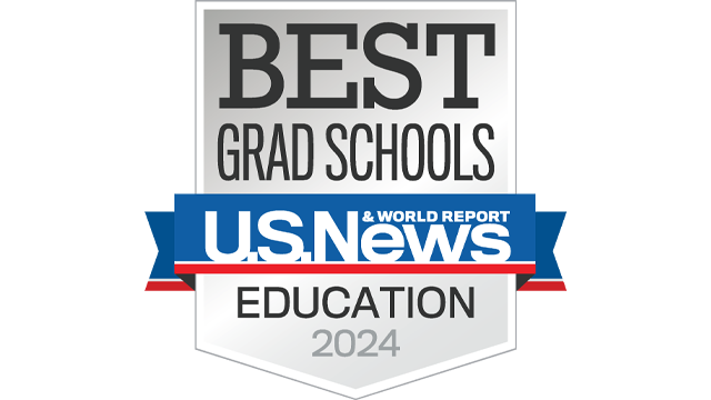 Photo of a badge naming COEHS a Top 100 Best Grad School for Education 2024 by U.S. News & World Report