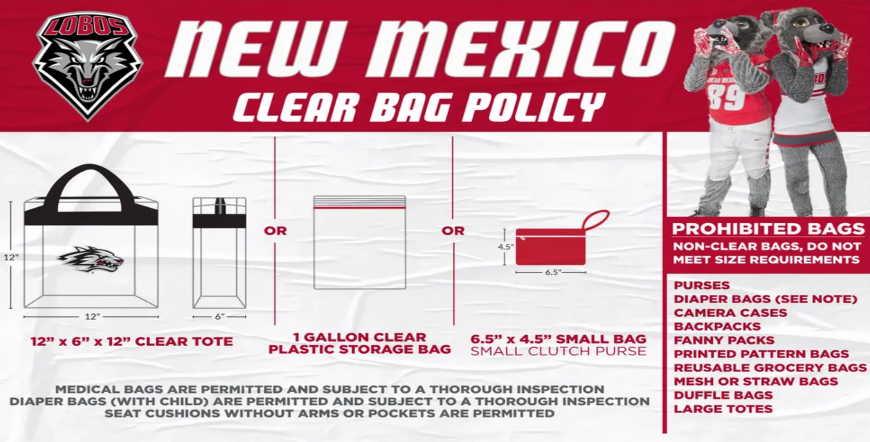 illustration of clear bag policy. Available as text on this page.