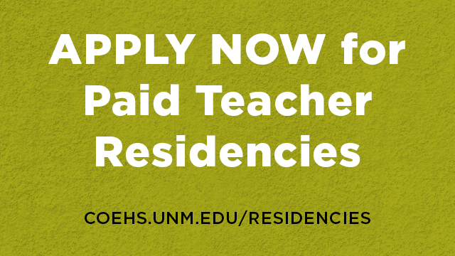 text that reads Apply now for paid teacher residencies